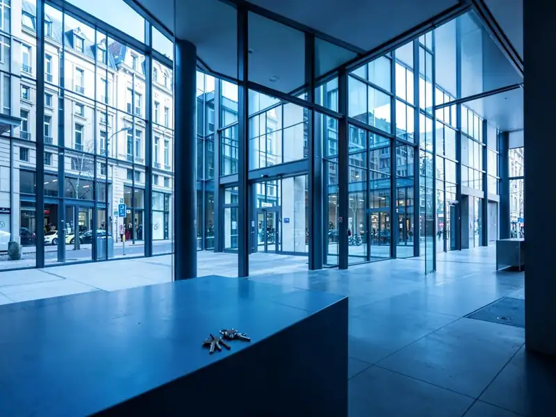 Modern commercial building interior in a European city